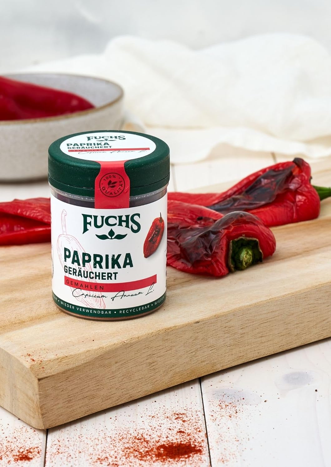 Fuchs Gewürze - Paprika geräuchert gemahlen - rauchiger Gesmack für BBQ, Gulasch oder Tofu - naturalne Składniki - 60 g w wiederverwendbarer, recyclebarer Dawka