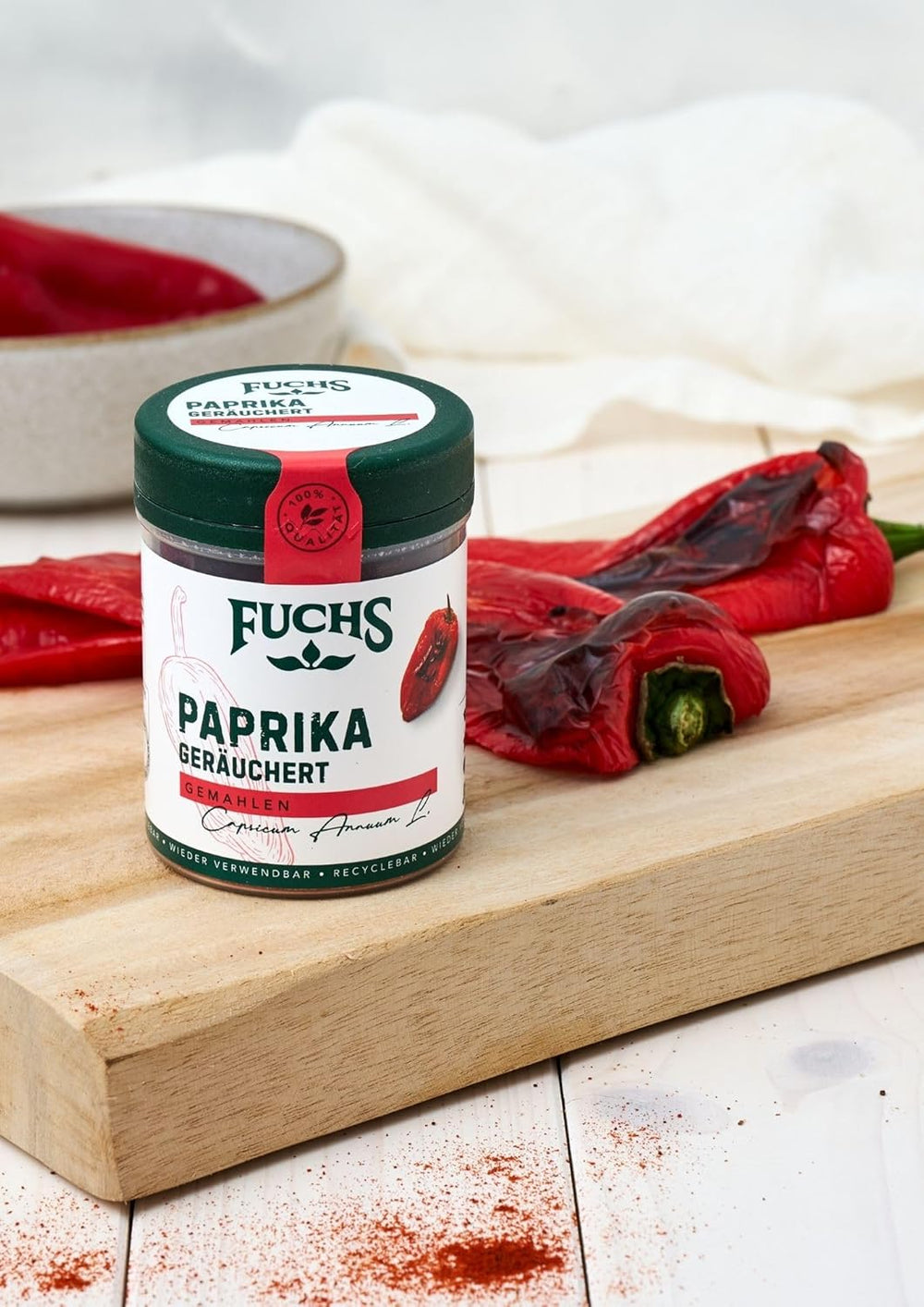 Fuchs Gewürze - Paprika geräuchert gemahlen - rauchiger Gesmack für BBQ, Gulasch oder Tofu - naturalne Składniki - 60 g w wiederverwendbarer, recyclebarer Dawka