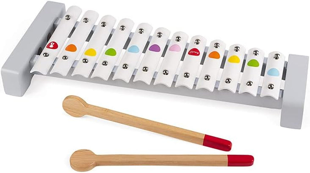 Janod - Xilofon Confetti din lemn și metal, instrument muzical pentru copii, replică de jucărie și jucărie pentru percepție muzicală, de la 2 ani, J07604 Jucarii Bebe Naty Shop
