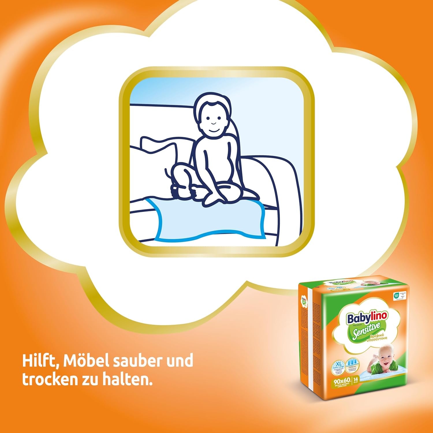 Chusteczki nawilżane wrażliwe, 90 x 60 cm, wyjątkowo chłonne, 14 sztuk