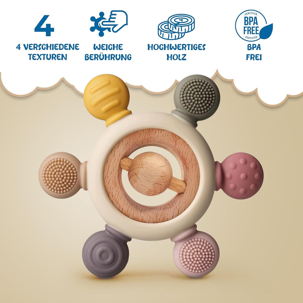 Inel de dentiție pentru bebeluși cu lanț pentru suzetă - ajutor pentru dentiție - jucărie pentru bebeluși 0-6 luni - articole esențiale pentru nou-născuți - jucărie de dentiție, fără BPA - idei de cadouri pentru sugari