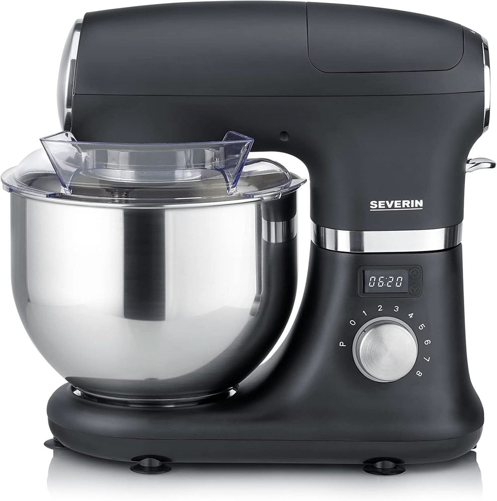 SEVERIN Küchenmaschine Mit Waage, Große Knetmaschine Für Bis Zu 3 Kg Kuchenteig, Robuste Teigmaschine Mit Knethaken, Flachrührer Und Schneebesen, 1.000 W, Schwarz, Matt,Edelstahl, KM 3898 Mama si Copilul Naty Shop Ohne Waage