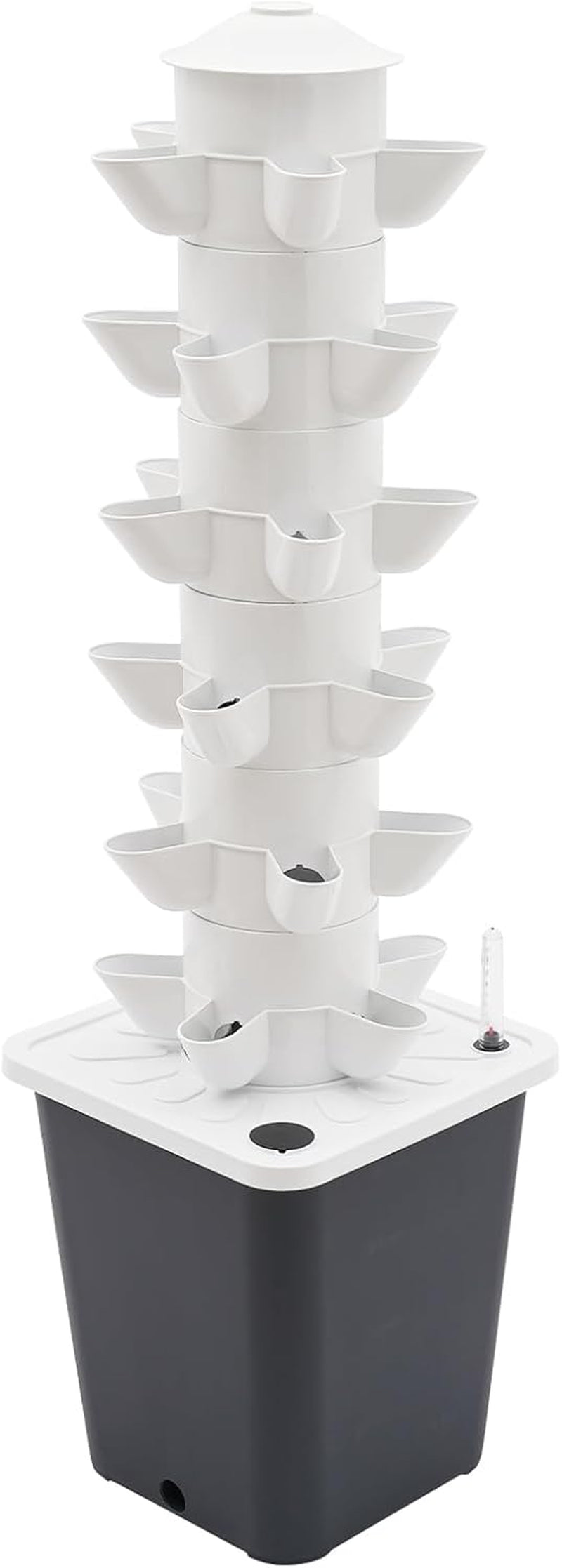 Wieża hydroponiczna z 30 kapsułkami, ogrodowy system uprawy hydroponicznej, 6-poziomowy zestaw do pionowej uprawy hydroponicznej, wieża aeroponiczna z pompą nawadniającą, adapterem i rozsadnikiem (szary)