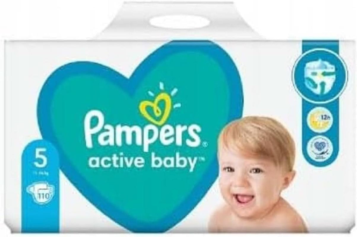 Pieluchy Pampers rozmiar 5 (11-16 kg), pieluszki Active Baby, 110 sztuk, ochrona przed zaciekami przez cały dzień Matka i Dziecko Naty Shop