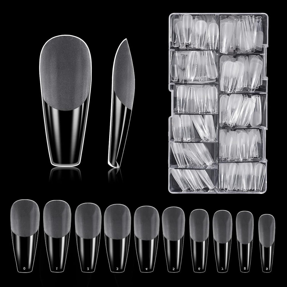Tipuri de unghii, 500 bucăți de vârfuri de unghii false acrilice artificiale cu cutie de depozitare pentru saloane de unghii și nail art DIY acasă, 10 dimensiuni