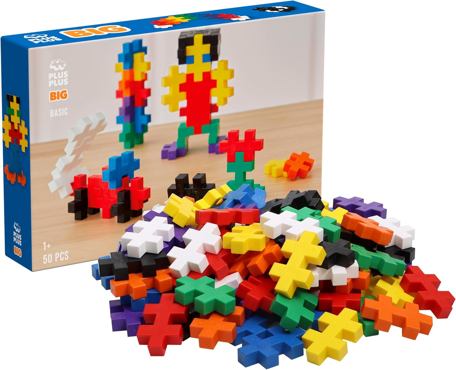 Plus-Plus 9603210 Geniales Konstruktionsspielzeug, Open Play Big Basic Mix, zestaw Bausteine, 100 sztuk, Mehrfarbig, Mehrfarbig