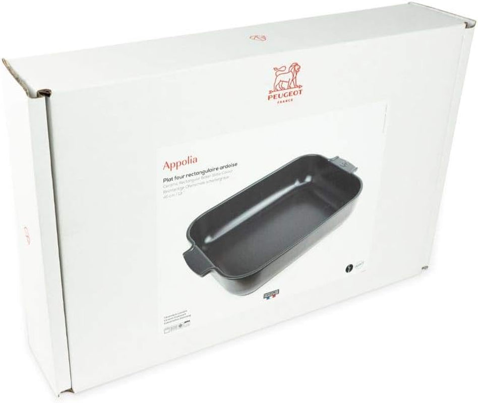 Peugeot Appolia Rechteckige Auflaufform Mit Griffen, Keramik, Schiefer / Grau, 8,3X40,5X27,2 Cm, Fassungsvermögen: Ca. 4 L, 60022 Formy i blachy do pieczenia Naty Shop
