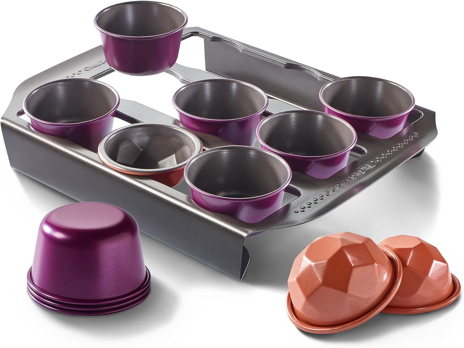Tefal Creabake Muffins Creabake Backformen, 7,5 cm, Antihaftbeschichtung, Stapelbares System, Kreative Rezepte Für Süßigkeiten Und Salade, Einfaches Backen, Eisenfarben Formy i blachy do pieczenia Naty Shop Zestaw startowy