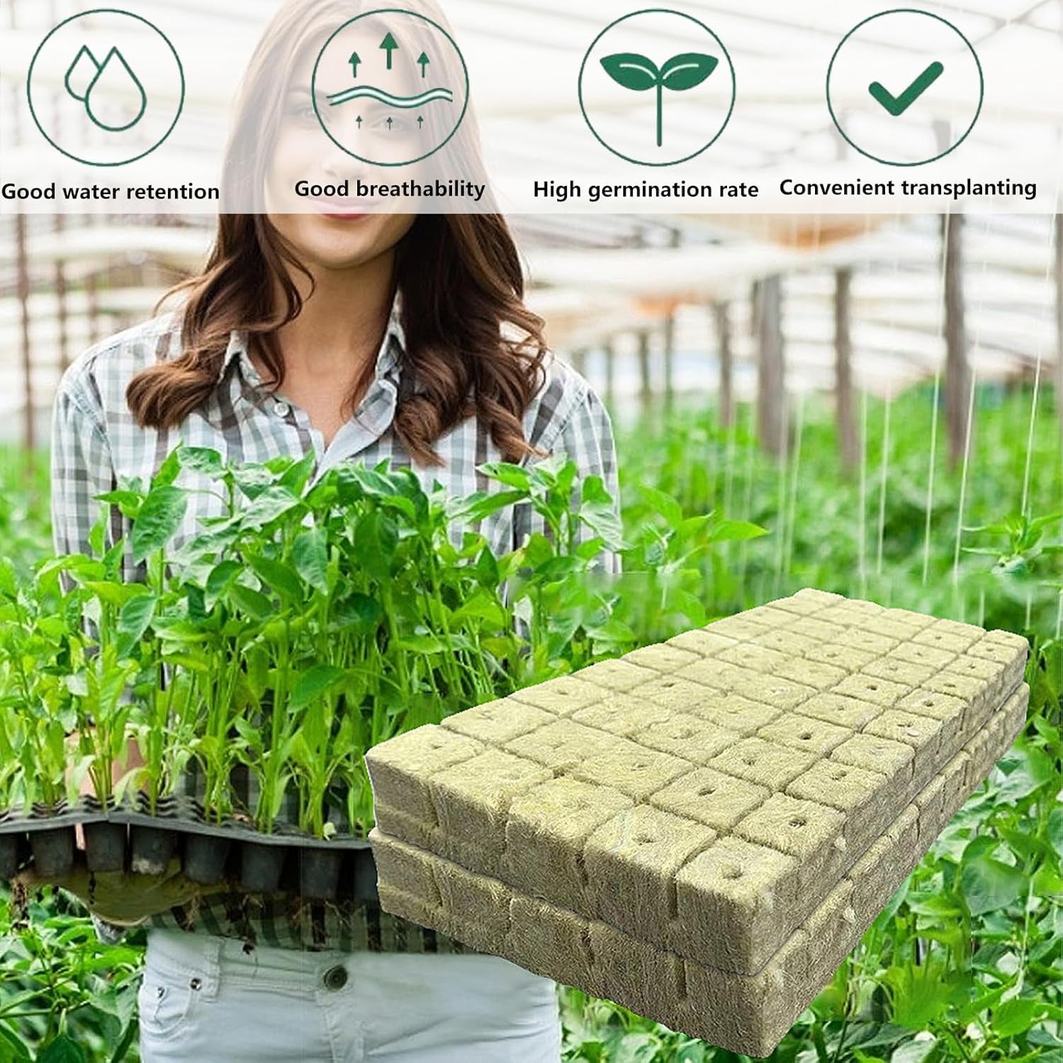 50 szt. Maty do uprawy z wełny mineralnej, kostki wełny mineralnej, izolacji z wełny mineralnej, maty do uprawy z wełny mineralnej z nożyczkami i rękawiczkami do uprawy bezglebowej, hydroponiki i przesadzania