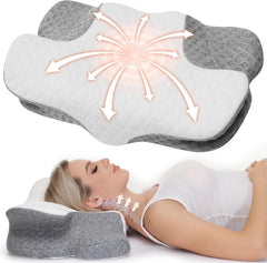 Wellsync pernă pentru gât Pernă ergonomică Pernă din spumă de memorie Pernă ortopedică Pentru persoane care dorm lateral Persoane care dorm pe spate Persoane care dorm abdominal Dureri de gât Alb Gri Perne ortopedice cervicale Naty Shop Titlu implicit