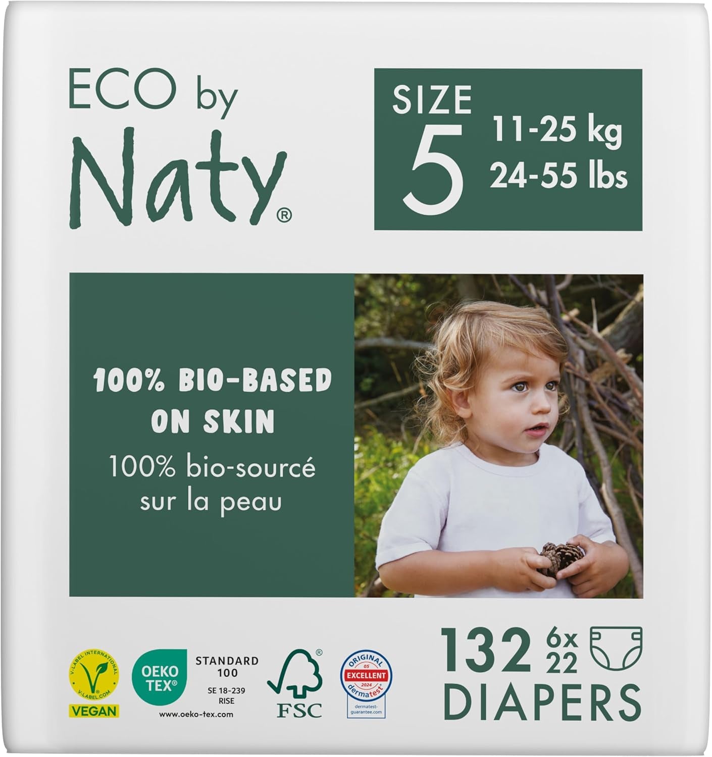 Eco Pieluchy Eco by Naty Baby Eco Diapers - pieluszki organiczne premium, ekologiczne, wykonane z materiałów pochodzenia roślinnego, idealne dla wrażliwej skóry dziecka (rozmiar 5 - 80 sztuk)