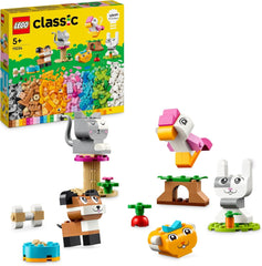 LEGO Classic Kreatywne zwierzęta Kolorowe klocki Pudełko do budowania Figurki zwierząt z klocków Pies, kot, królik, chomik i ptak Zabawka do budowania dla chłopców i dziewcząt w wieku 5 lat 11034 Zestawy do budowania Besuche den LEGO-Store Single
