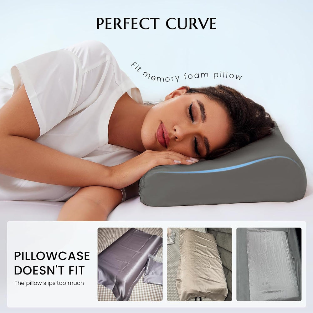 Față de pernă THXSILK din mătase de dud 19 Momme pentru pernă contur din spumă cu memorie, pernă cervicală din latex, hipoalergenică, lavabilă (50 x 30 x 10/7 cm, gri închis)