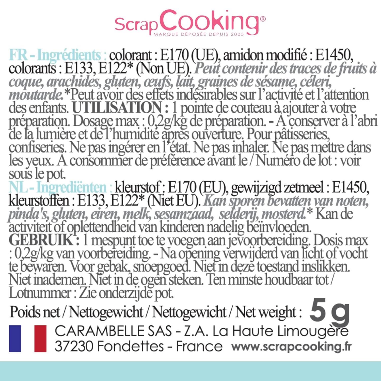 Scrapcooking, barwnik spożywczy w proszku, pastelowy błękit, 5 gramów Naty Shop