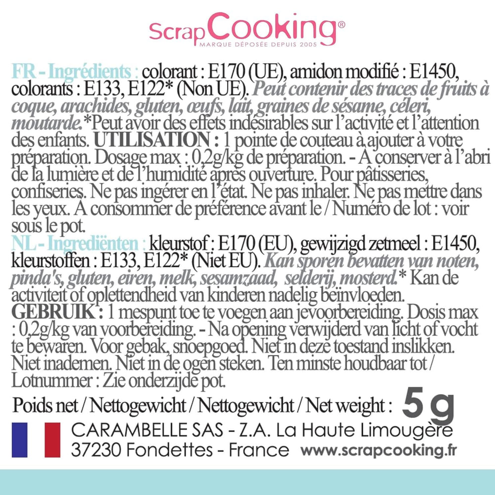 Scrapcooking, barwnik spożywczy w proszku, pastelowy błękit, 5 gramów Naty Shop