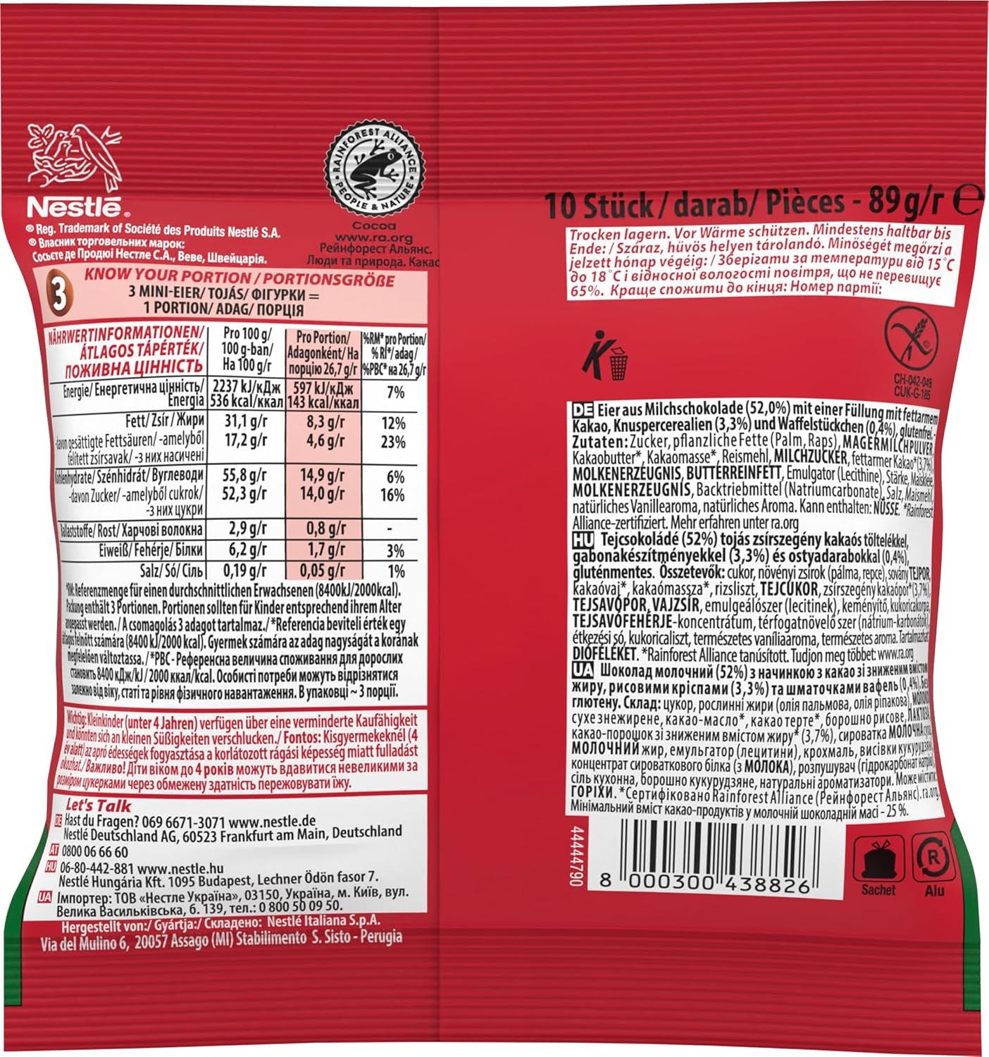 NESTLÉ Mini Eggs, małe jajka z mlecznej czekolady z kremowym nadzieniem i chrupiącymi kawałkami, 1 opakowanie (1 x 89g)