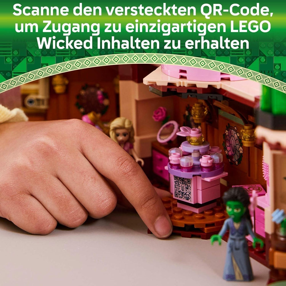 LEGO Wicked Glinda i sypialnia Elphaby — domek dla lalek z 2 mini lalkami Czarownic z krainy Oz, fajnymi akcesoriami, w tym kwiatami i strojami — kreatywna zabawka dla dziewczynek w wieku powyżej 8 lat i fanów — 75683 Zestawy do budowania Besuche den LEGO-Store
