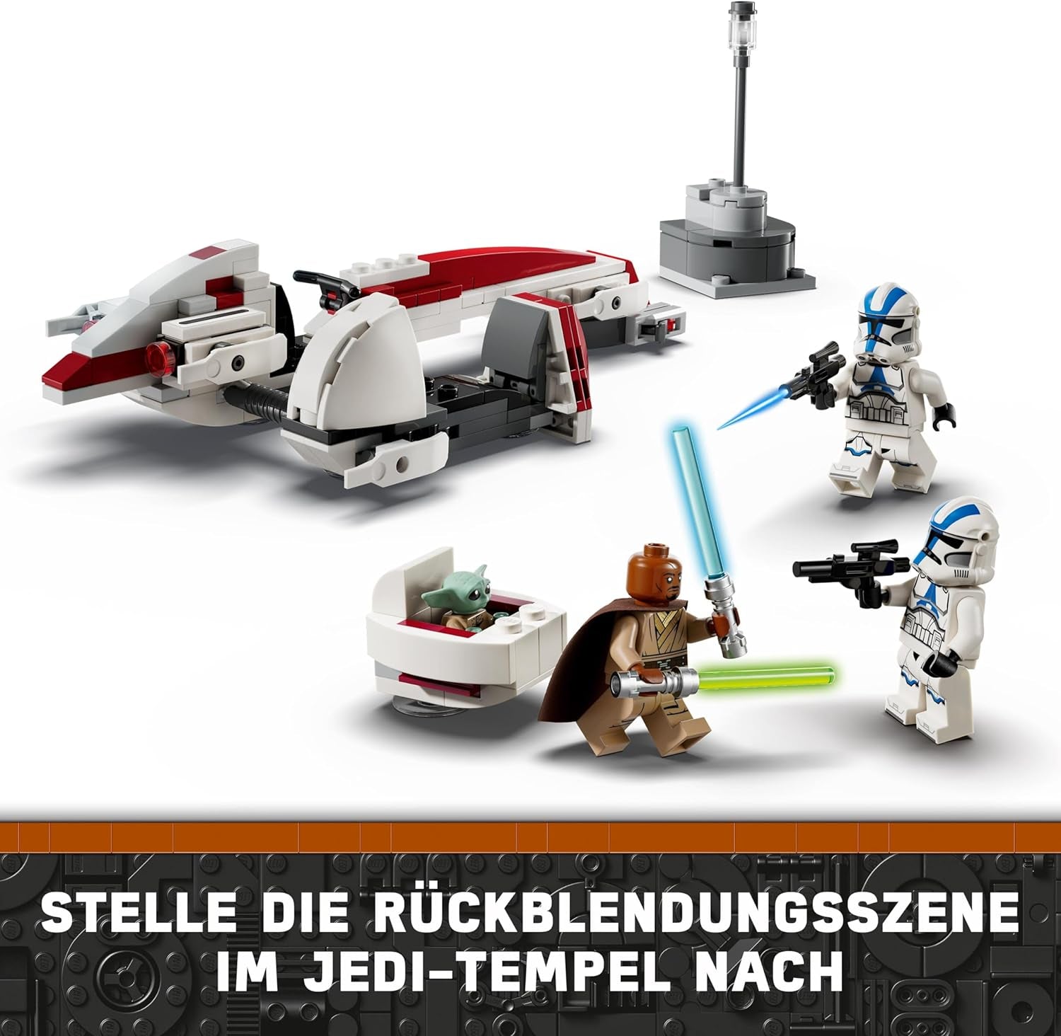 LEGO Star Wars Ucieczka ze ścigaczem BARC, zestaw Mandalorian, zabawkowy rower z wózkiem bocznym, figurki Kellerana Beqa i Grogu, prezent dla chłopców i dziewcząt od 8 lat 75378 Zestawy konstrukcyjne Beuche den LEGO-Store