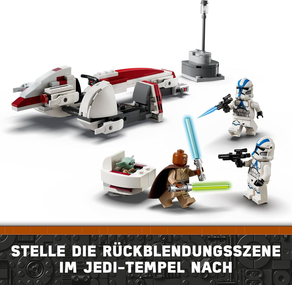 LEGO Star Wars Ucieczka ze ścigaczem BARC, zestaw Mandalorian, zabawkowy rower z wózkiem bocznym, figurki Kellerana Beqa i Grogu, prezent dla chłopców i dziewcząt od 8 lat 75378 Zestawy konstrukcyjne Beuche den LEGO-Store