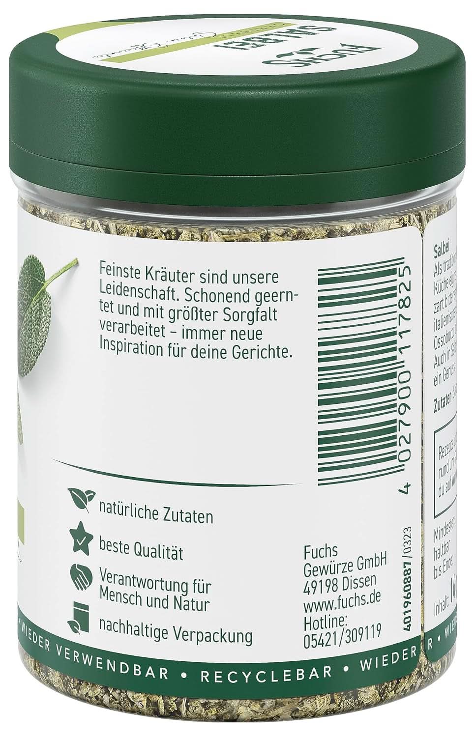 Fuchs, Szałwia, Nuta kwaśna, delikatnie gorzka do ravioli lub gnocchi, 14 gramów Przyprawy Naty Shop