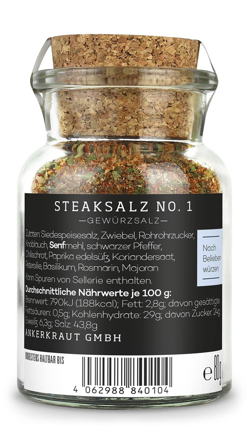 Ankerkraut Steaksalz nr 1, das perfekte Finisher- und Steakhouse-Salz, 80g w Korkenglas