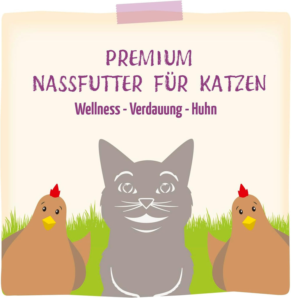 MjAMjAM - Hrană umedă premium pentru pisici - Wellness - Digestivă - Pui, pachet de 12 (12 x 125g), fără cereale