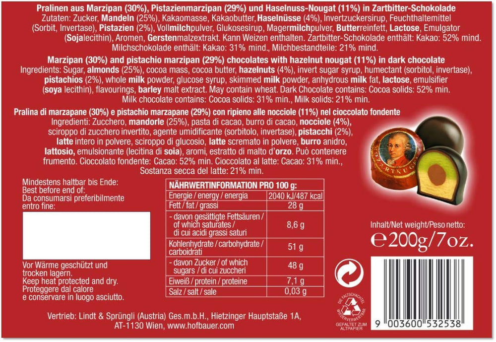 Hofbauer Vienna, Mozartkugeln 200 g, gorzka czekolada