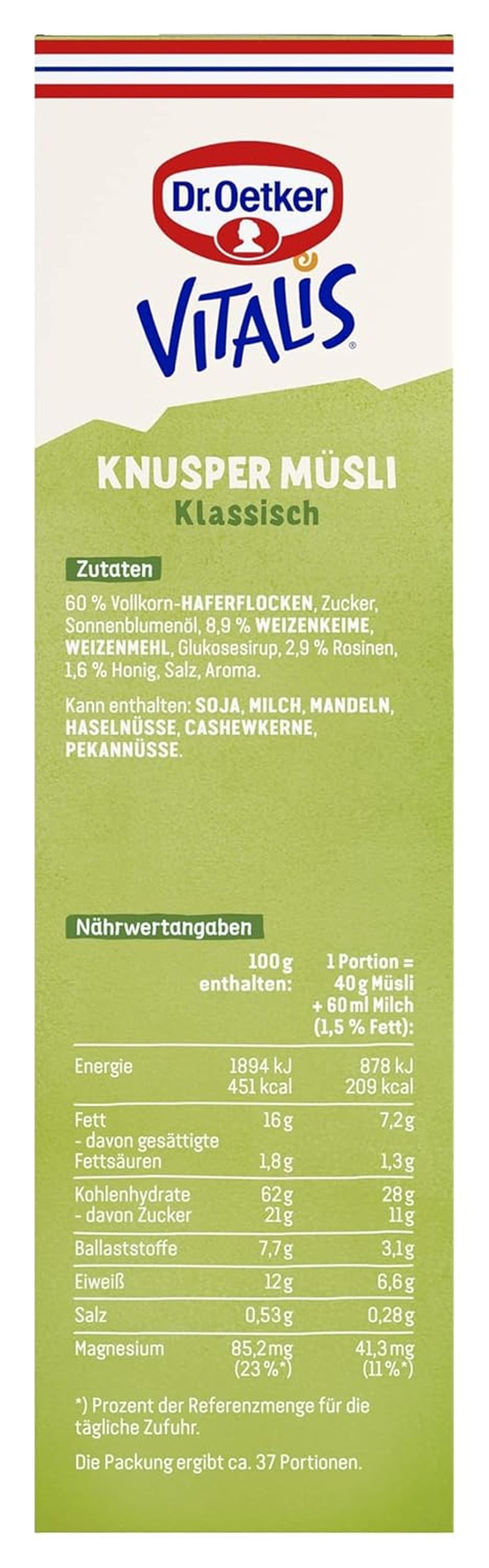 Dr. Oetker Vitalis Classic Crispy Muesli: Duże opakowanie chrupiącego musli śniadaniowego z rodzynkami, 1 opakowanie, 1,5 kg