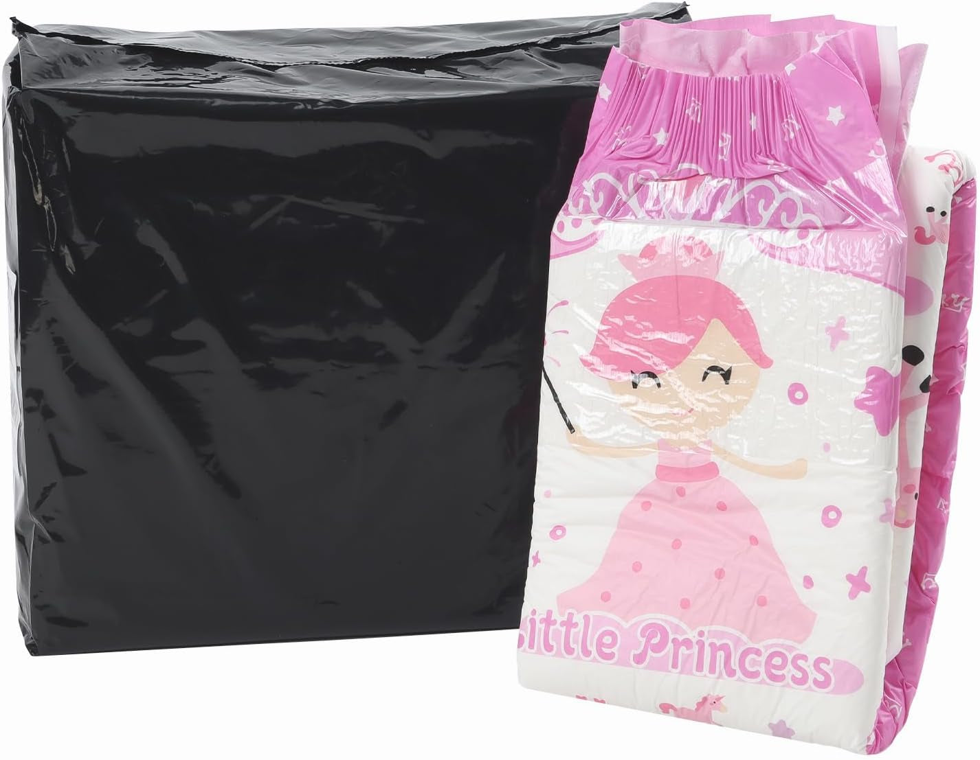 Pieluchy dla dorosłych CutiePlusU, 10 sztuk, jednorazowe majtki na nietrzymanie moczu z prześcieradłem dla kobiet i mężczyzn, maksymalna chłonność przez noc - Mała Księżniczka (duży rozmiar 94-119 cm)