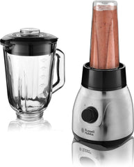 Mikser stojący Russell Hobbs 2 w 1 [mikser do glazury o pojemności 1,5 l i mini-automat do smoothie o pojemności 0,6 l -Trinkflasche na wynos Inkl. Deckel] Spülmaschinenfest, Impuls-/Ice-Crush Funktion, Becher BPA Frei, Edelstahl 23821-56 Kitchen Naty Shop