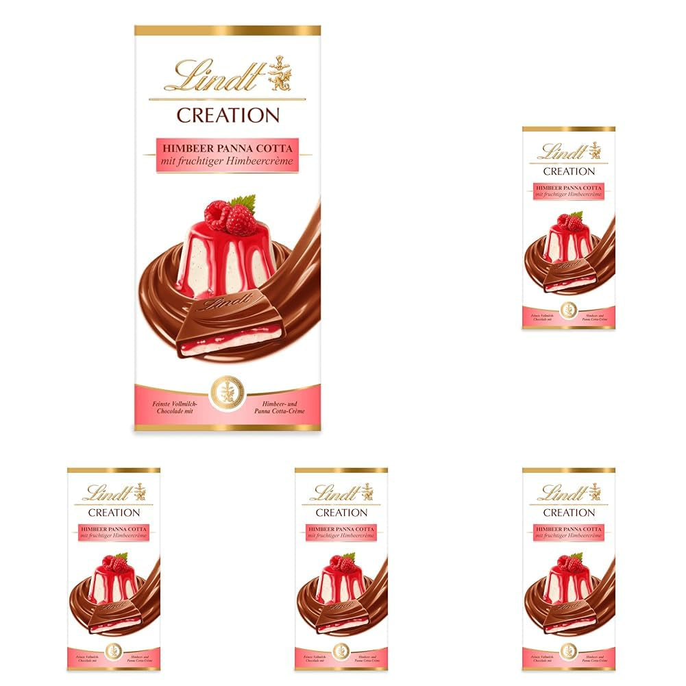 Lindt Chocolate Creation Malinowa Panna Cotta, Prezent Czekoladowy, Tabliczka Czekolady, 150g (5 sztuk)