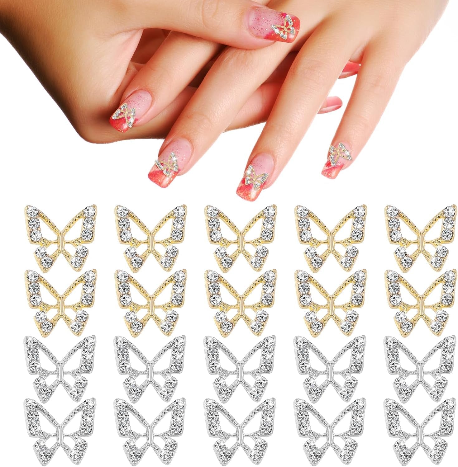 20 bucăți de pandantive pentru unghii cu fluturi cu sclipici, pietre decorative pentru unghii, pietre pentru unghii, nail art cu fluturi, strasuri, pandantive pentru unghii de Ziua Îndrăgostiților, decorare DIY pentru huse de telefon mobil