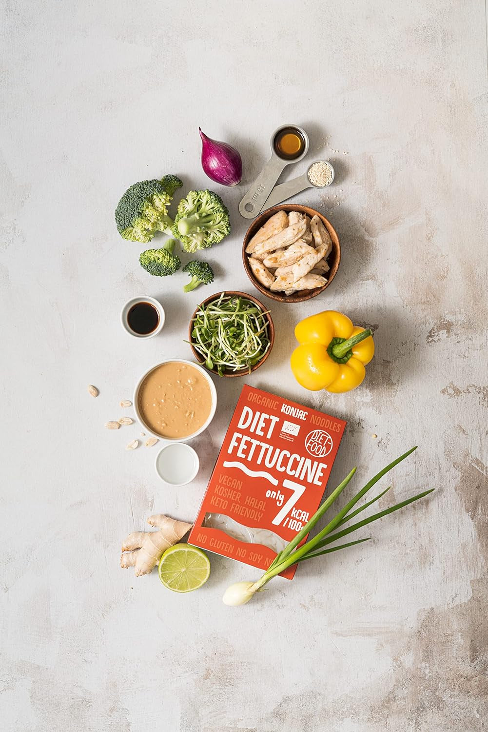 Fettuccine Konjac Noodles Bio Shirataki Diet-Food - 300g, niskowęglowodanowy, bez cukru, keto, wegański, niskokaloryczny, bezglutenowy i bez jajek, wyprodukowany z mąki Konjac