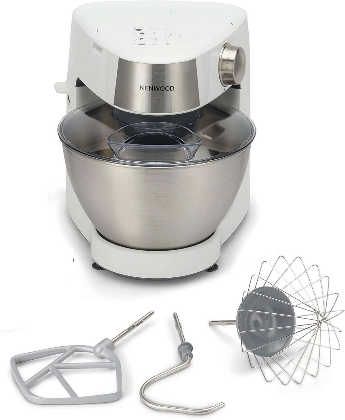 Kenwood Prospero+ KHC29A.R0SI Küchenmaschine, 4,3 L Edelstahlschüssel, Inkl. 10-Teiligem Zubehör-Set Mit Fleischwolf, Glas-Mixer, Zitruspresse, Entsafter Und Mehr, Inkl. Easyweigh Waage, 1000W, Silber Matka i Dziecko Naty Shop Weiß Inkl. 3 akcesoria
