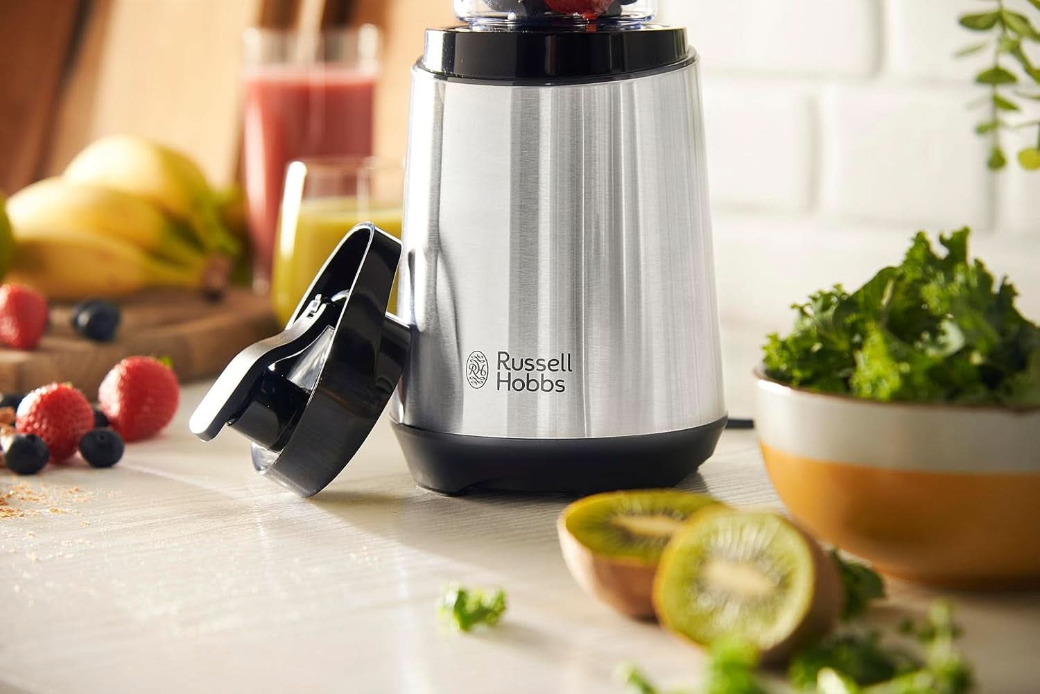 Russell Hobbs Mixer — Mikser stojący i urządzenie do przygotowywania smoothie na wynos [silnik o mocy 23 500 U/min] Inkl. 1X Mixbehälter 600Ml (Bpa-Frei, Spülmaschinen- & Bruchfest Inkl. Deckel) Zerkleinerer, Edelstahl, 23472-56 Kitchen Naty Shop