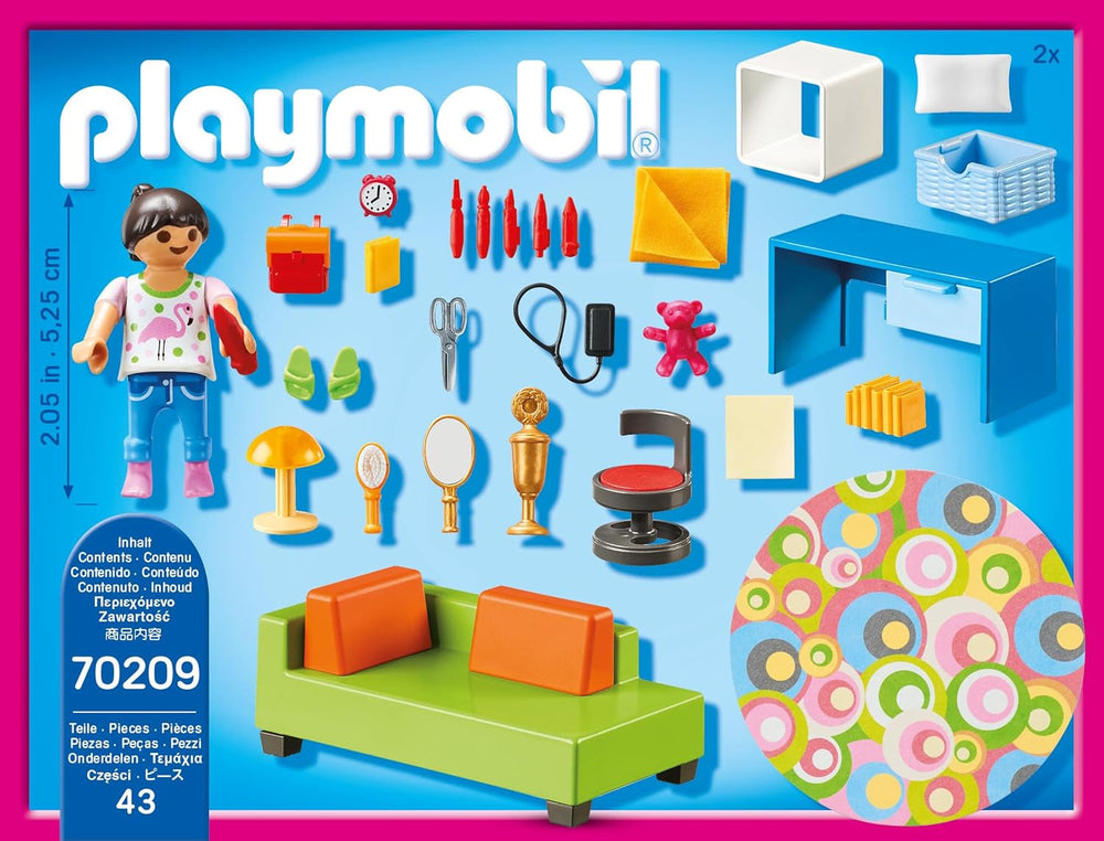 PLAYMOBIL domek dla lalek 70209 Pokój młodzieżowy z figurką dziewczynki i akcesoriami, od 4 lat Domki dla lalek Naty Shop