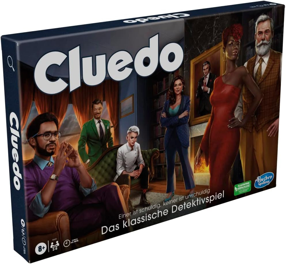 Gra planszowa Hasbro Gaming Cluedo dla dzieci w wieku od 8 lat, przeprojektowana gra Cluedo dla 2 do 6 graczy, gra detektywistyczna i łamigłówka, gra tajemnicza idealna dla