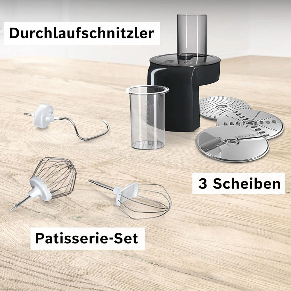 Bosch Küchenmaschine Serie 2 MUMS2ER01, Edelstahl-Schüssel 3,8 L, Planetenrührwerk, Knethaken, Schlag-, Rührbesen Edelstahl, Durchlaufschnitzler, 3 Scheiben, 700W, Rot Mama si Copilul Naty Shop