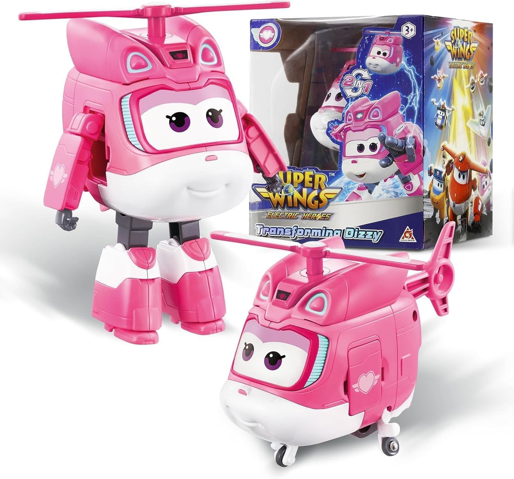 Super Wings Transformation Plane Supercharged Traver, Aprox. 12.7 Cm Figură mare de joacă pentru copii, avion de jucărie și figură de robot pentru băieți și fete de peste 3 ani, argintiu Action figures Naty Shop Amețit