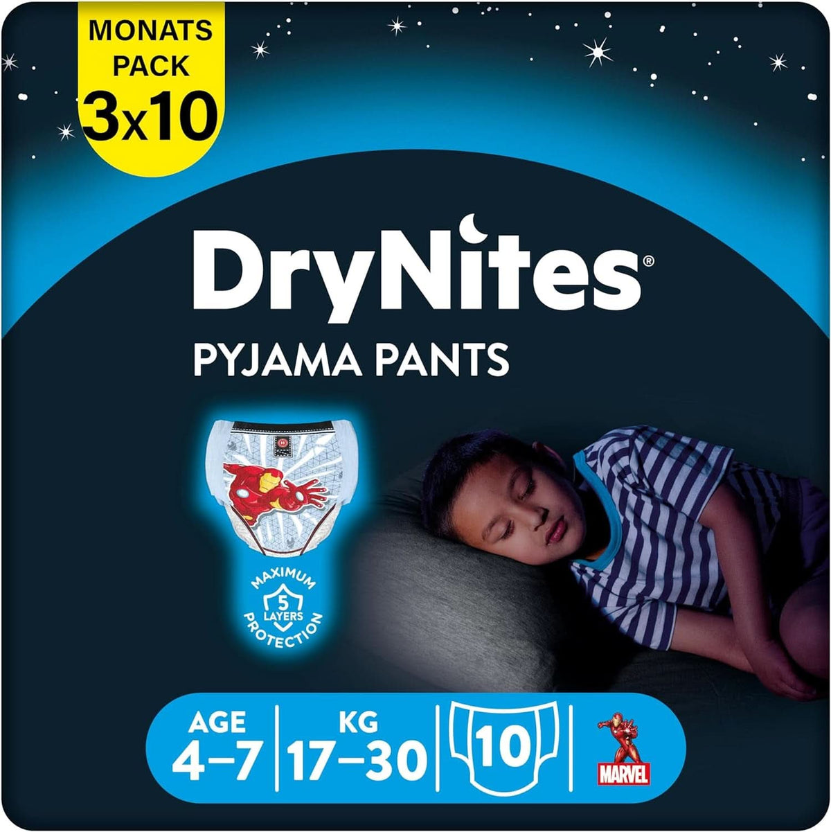 HUGGIES Drynites pieluszki nocne dla chłopców 4-7 lat (17-30 kg), 30 sztuk Naty Shop 17-30 Kg 10 sztuk