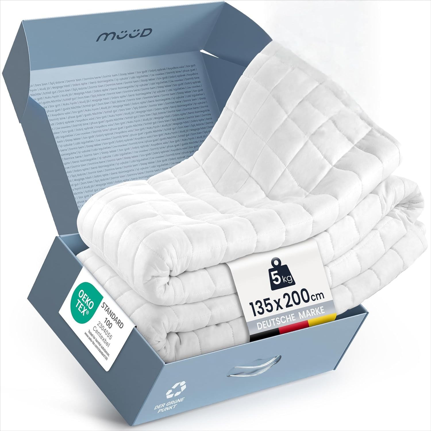 Koc terapeutyczny 7 kg I 135X200Cm I Zapewnia spokojny sen I Wysokiej jakości koc obciążeniowy wykonany z oddychającej bawełny I Odprężający i terapeutyczny - W zestawie pudełko do pakowania z uchwytem do przenoszenia Łóżka i koce Besuche den mÃ¼Ã¼d-Store 135 X 200 Cm 5 kilogramów