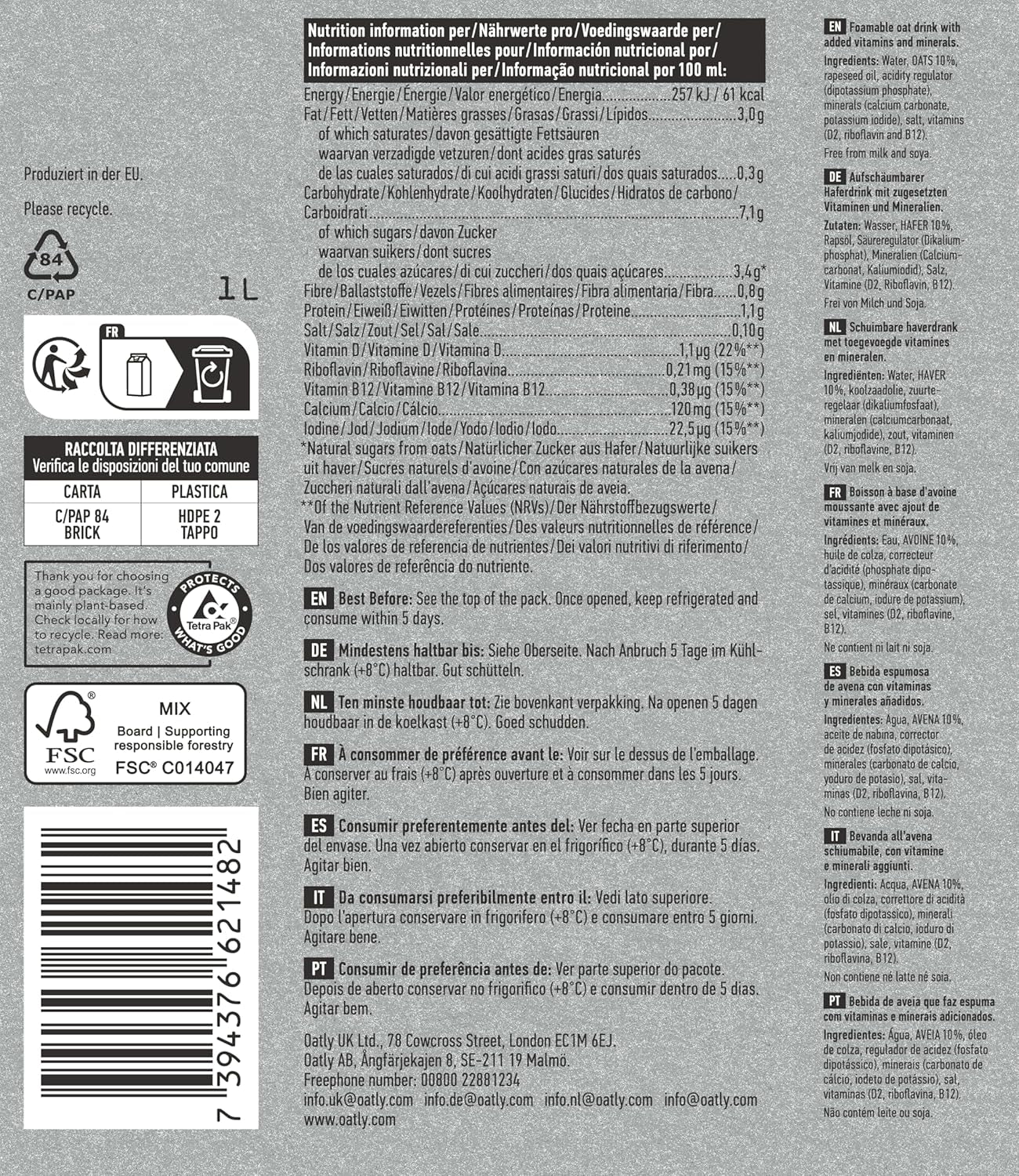 Oatly Barista Haferdrink Barista Edition, Long Life 1 litr (opakowanie 6er)