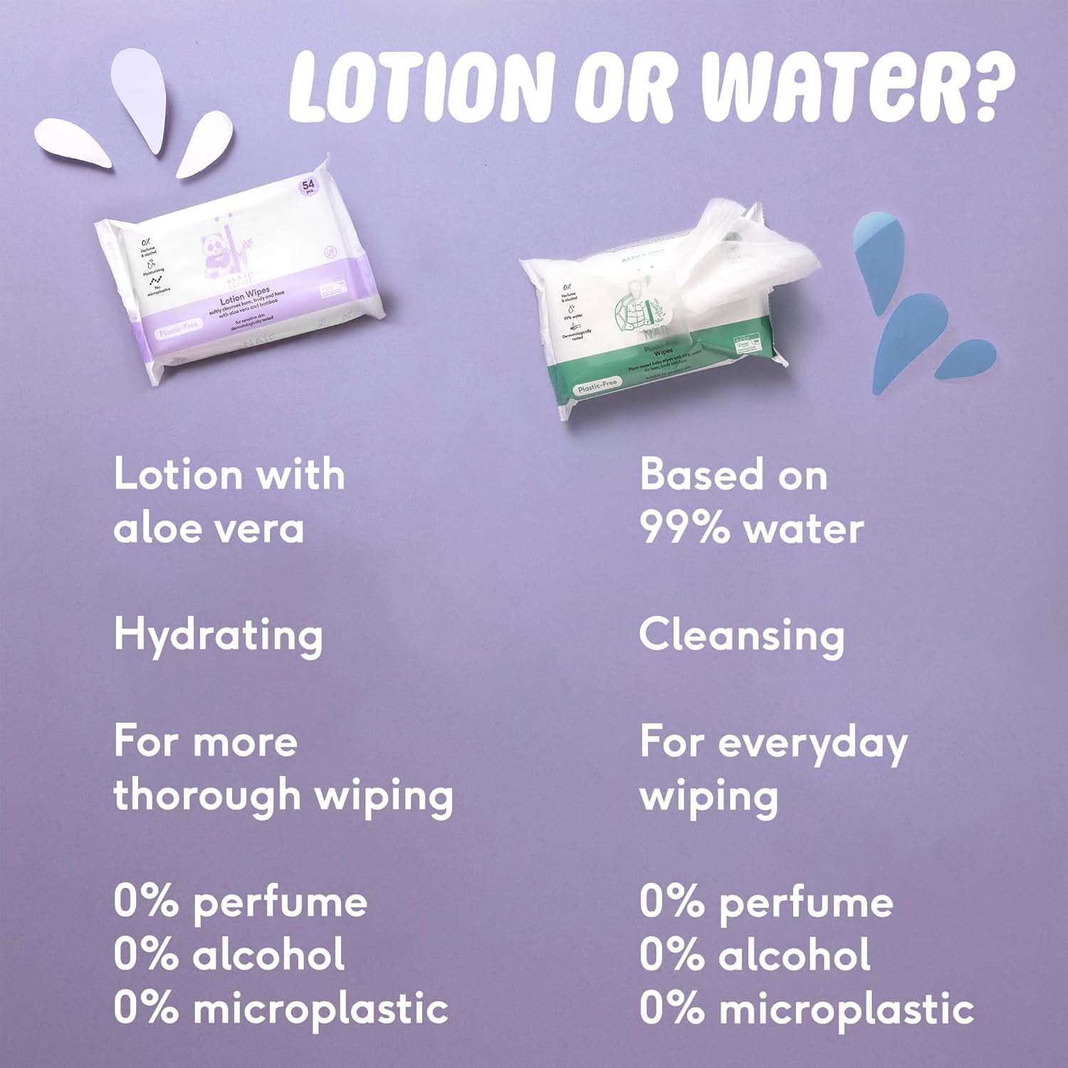 Chusteczki dla niemowląt Naïf bez plastiku 54 sztuki (1 opakowanie x 54 sztuki) - Do pupy, ciała i twarzy dziecka - Naturalne składniki