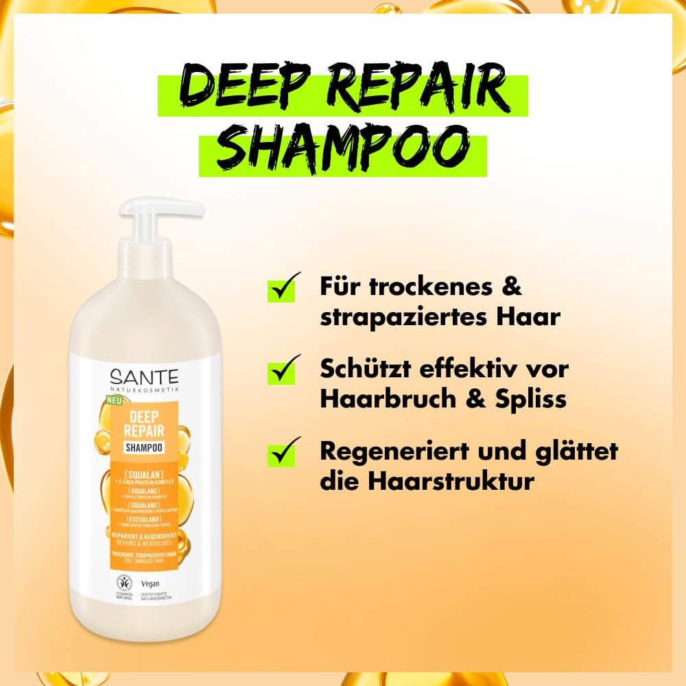 SANTE Naturkosmetik, șampon vegan de îngrijire pentru păr neted și strălucitor, 950 ml Duș și baie Naty Shop