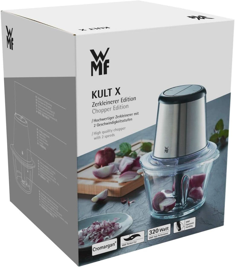 WMF Kult X Edition Zerkleinerer Elektrisch Mit Glasbehälter, Blitzhacker 320 W, 2 Geschwindigkeitsstufen, Großer Mixbehälter, Cromargan Matt Kitchen Naty Shop