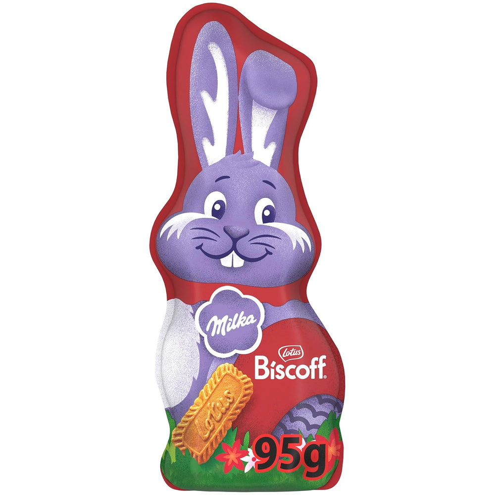 Milka Smiling Bunny Biscoff – delikatny zajączek wielkanocny z czekoladą i kawałkami ciastek Lotus Biscoff – 95g