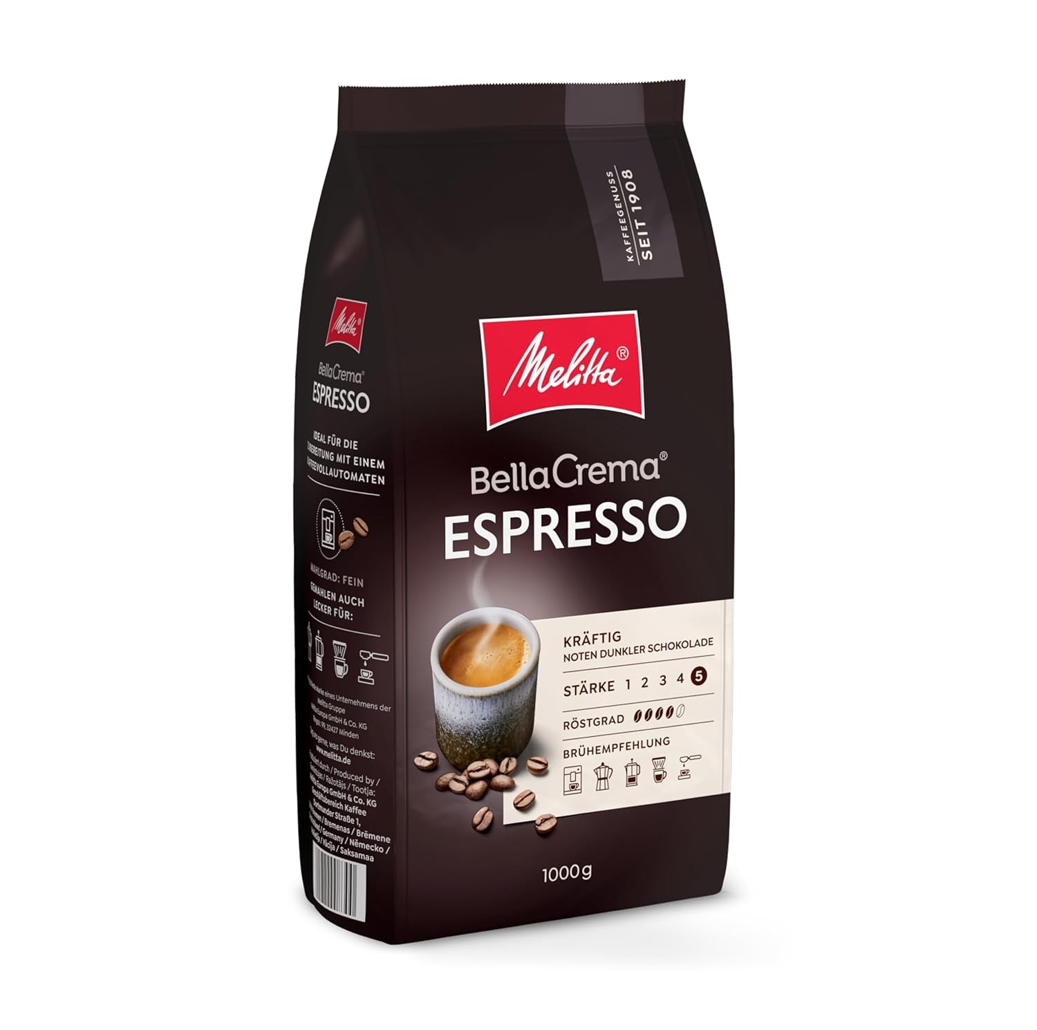 Melitta Bellacrema, boabe de cafea întregi Cafea Naty Shop 1 Kg Espresso