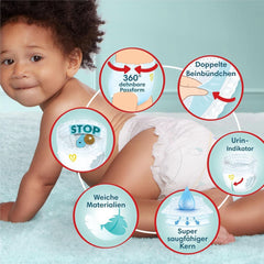 Pampers Baby Nappies Spodnie rozmiar 5 (12-17Kg) Premium Protection, Junior z kieszenią Stop and Protect, 144 pieluchy Majtki Matka i Dziecko Naty Shop