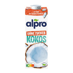 Alpro Kokosnussdrink ohne Zucker – Ohne Süßstoffe – Vegan und milchfrei – Von Natur aus lactosefrei und fettarm – Bogaty w wapń i witaminy – 8 x 1 L