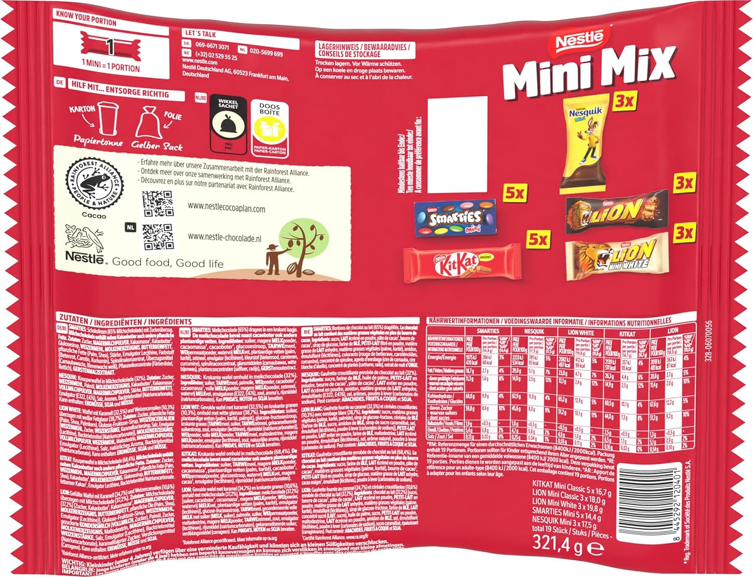 Nestlé Mini Mix Batony czekoladowe, pięć pysznych smaków, 19 batonów, opakowanie 2 szt. (1 x 321 g)